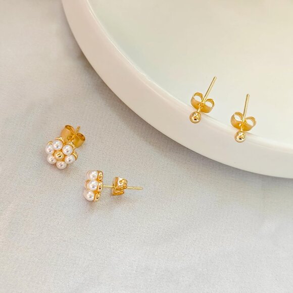 Women's Pearl Earrings 14k Gold Plated Daisy Flower Stud Earring Trendy Jewelry - Picture 7 of 7